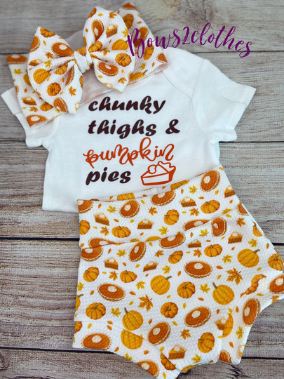 Chunky Thighs & Pumpkin Pies/ Thanksgiving/ Turkey/ Top, Bummies Bow Set