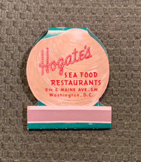 Vintage Matchbook, Hogates, Seafood, Restaurant, Washington, Dc, Front Strike, Contour, with 20 Match Sticks, Free Ship Usa