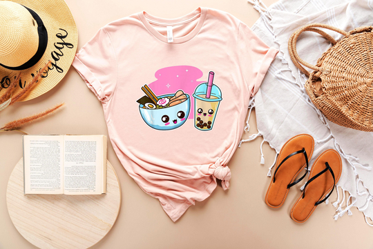 Ramen & Boba Shirt - Japanese Meal Tee Cute Milkshake Friends T-Shirt- Fan Gift Kawaii Harajuku Tshirt