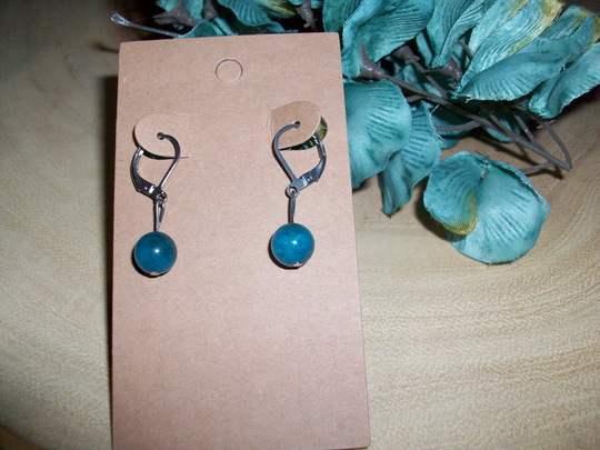 Blue Apatite Stainless Steel Leverback Single Bead 8mm Gemstone Earrings