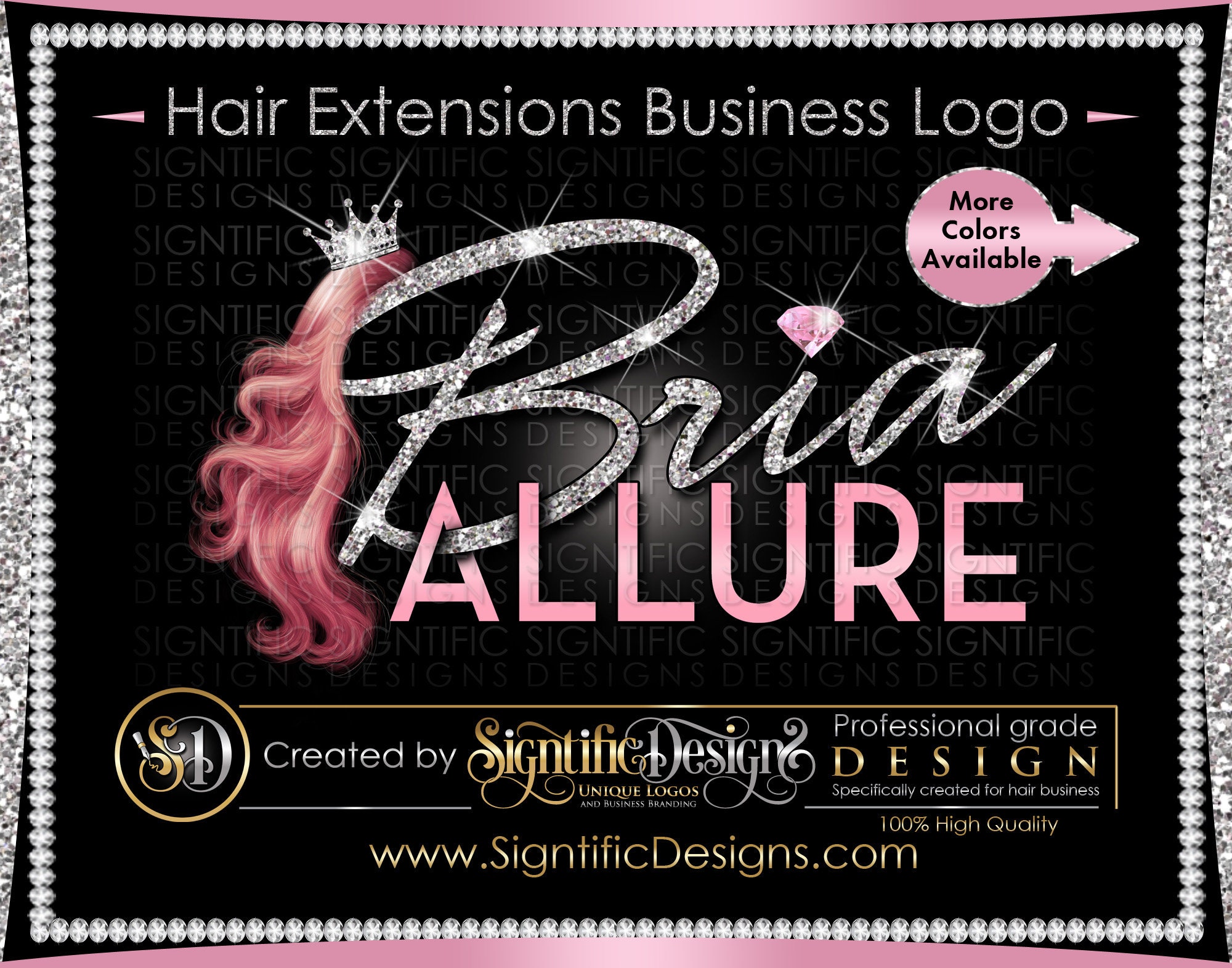 Hair Extensions Logo, Bundle Business Glitter Crown Tags Logo Design, Wig