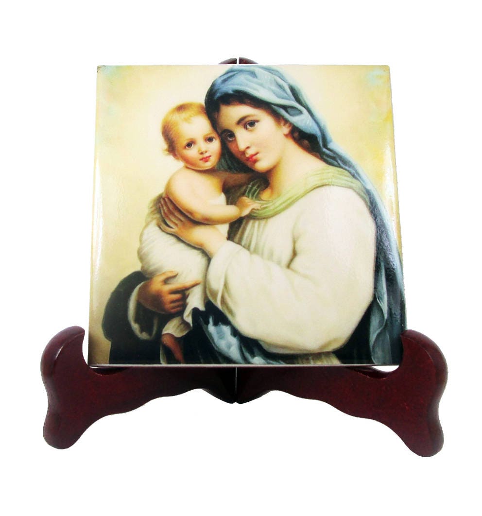 Catholic Gift Idea Madonna & Child - Religious Art Catholic Icon On Ceramic Tile Handmade in Italy Virgin Mary Hans Zatzka
