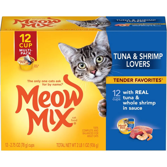 Meow Mix Tender Favorites Wet Cat Food, Real Tuna & Whole Shrimp in Sauce - 12 pack