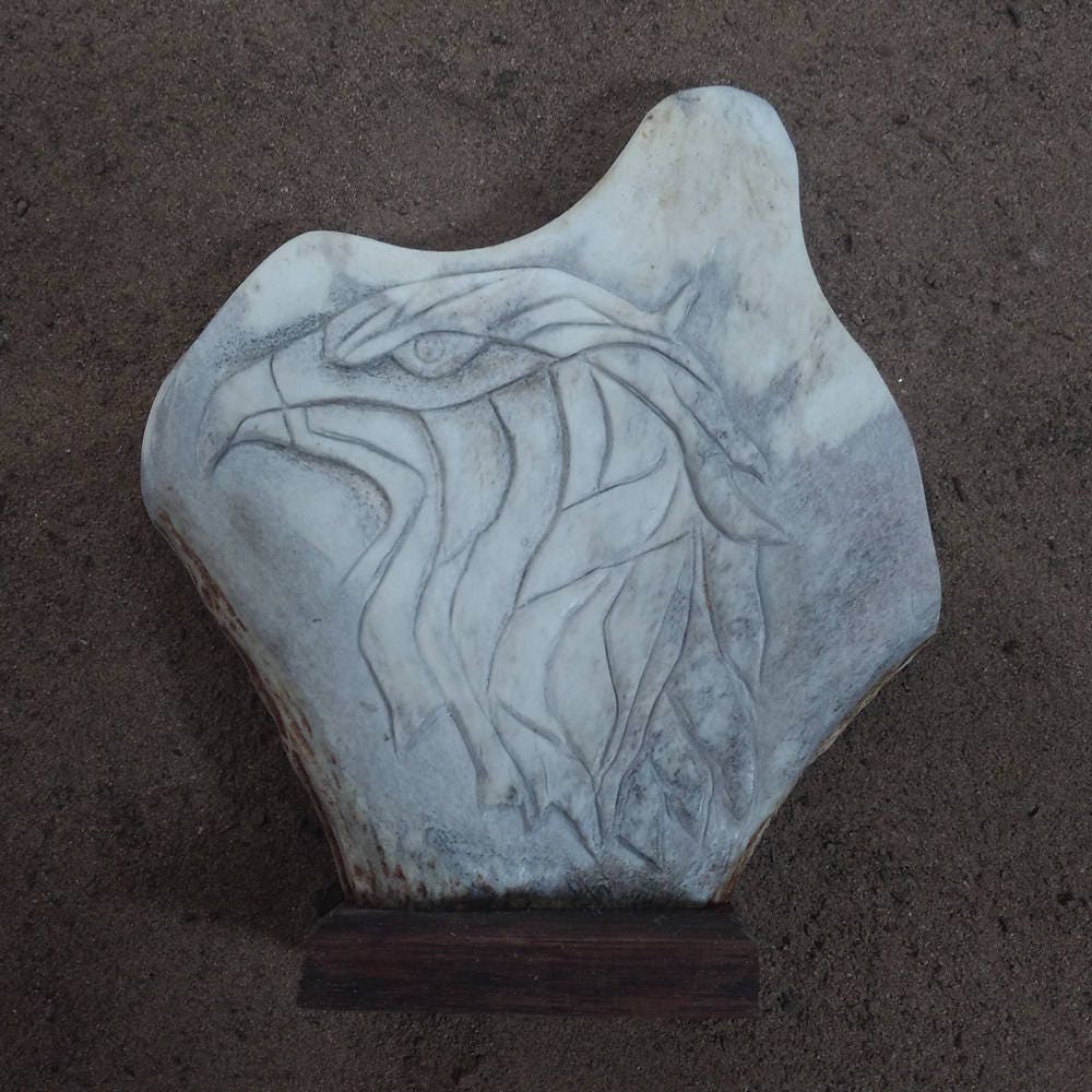 Moose Horn, Eagle, Bear Carving, Mahogany Base, Art, Wiccan, Magick, Pagan, Viking - Hand Made & Carved in The Usa