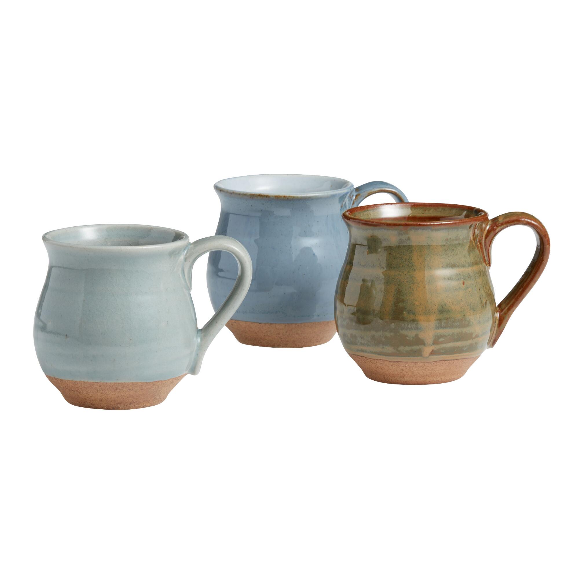 Organic Glazed Ceramic Belly Mugs Set of 3: Blue by World Market