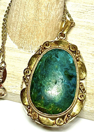 On Sale Heavy Outstanding Vintage | 1950's 22K Yellow Gold Chinese Natural Turquoise Pendant, 9.8 Grams, Large