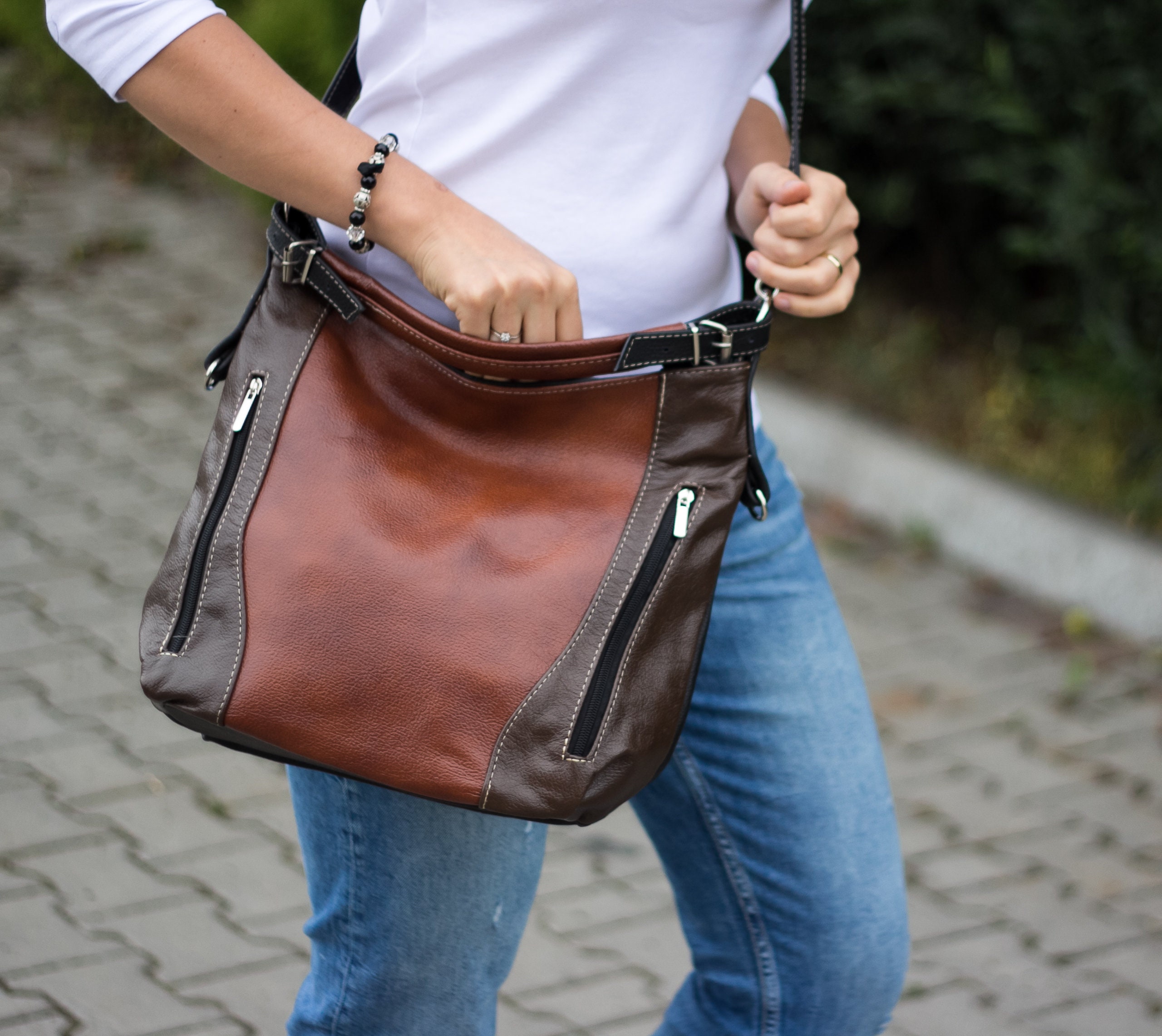 Brown Leather Hobo Bag - Shoulder Crossbody Purse For Woman Everyday Leather Handbag, Cognac Gx