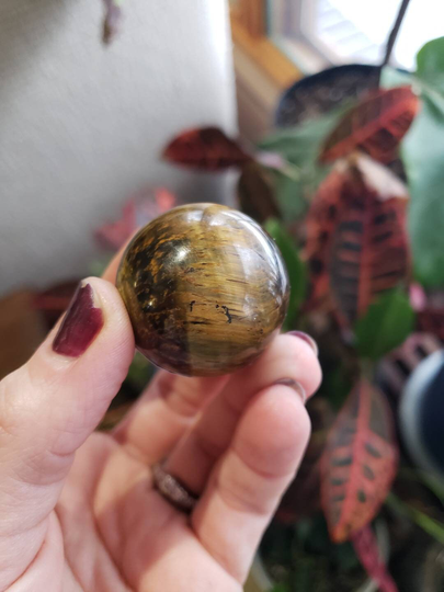 stunning Yellow Tigers Eye Sphere. 33mm 54Grams. Small Marble Metaphysical. Home Decor Gift Idea. Spiritual Alter Collection