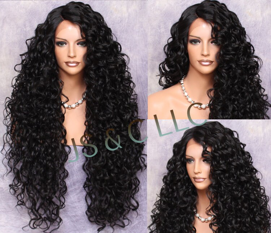 Black Human Hair Blend Full Lace Front Wig Extra Volume & Curly Untamed Wild Heat Ok Side Parting Cancer Aloepcia Anime