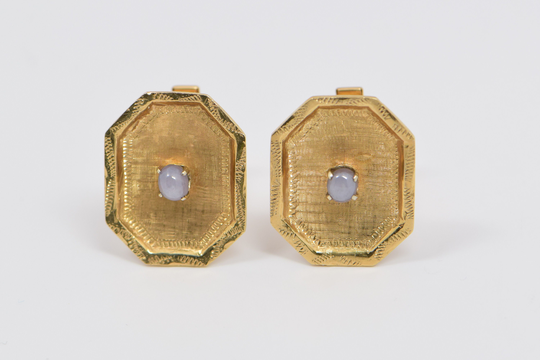 14K Yellow Gold Grey Star Sapphire Cabochon Cufflinks, Circa 1950