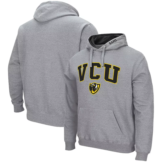 Men's Colosseum Heathered Gray VCU Rams Arch and Logo Pullover Hoodie, Size: 2XL, Grey
