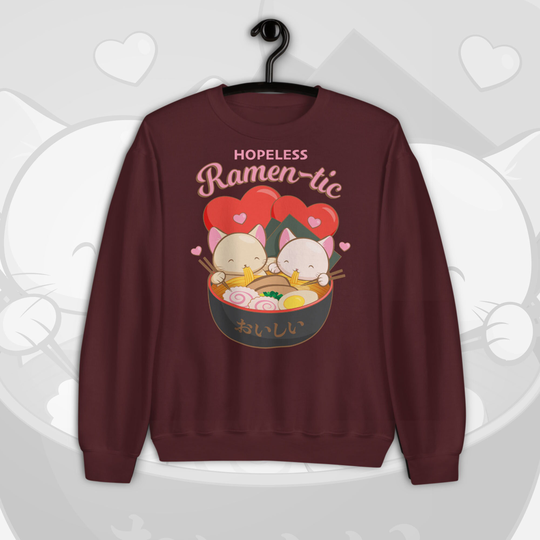 Hopeless Ramentic Cat Sweater/Japan Harajuku Aesthetickawaii Clothing - Cute Anime Kittens in Ramen Bowl Kawaii Hoodie, Sweatshirt