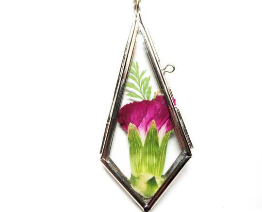 Birth Flower Necklace, January Birth Month Necklace, Real Carnation Pendant, Girlfriend Necklace, Birthday Gift For Her