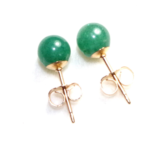 Genuine 14K Gf Quality Green Jadeite Jade 6mm Round Petite Stud Earrings Gg