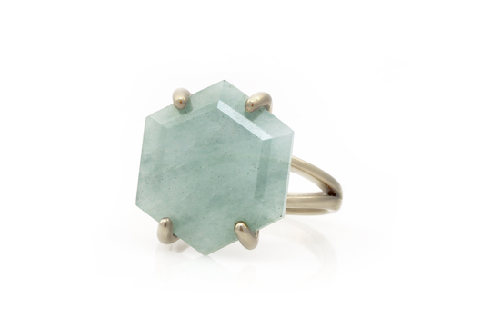 sterling Silver Aquamarine Ring Big Hexagon Cut 925 Genuine Gemstone March Birthstone For Women