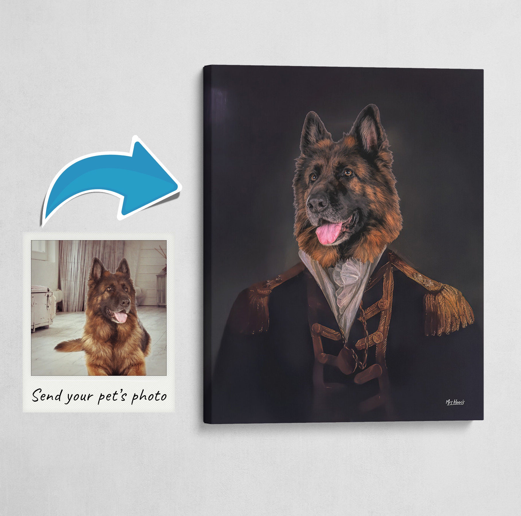 The Commander - Dog Renaissance Custom Pet Portrait. Send Us A Photo Of Your For Custom Regal Portrait On Canvas Gift
