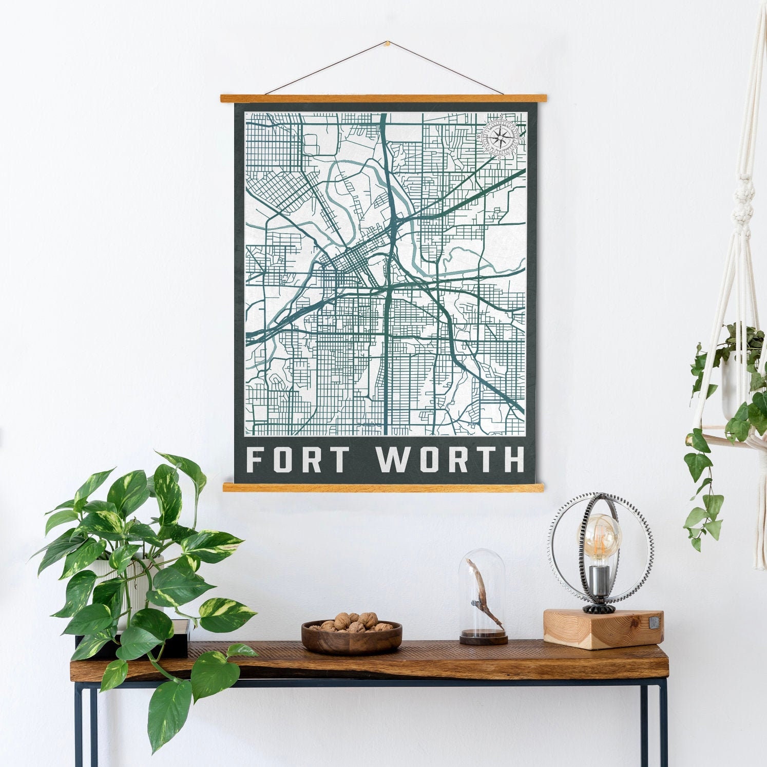Fort Worth Texas City Street Map | Hanging Canvas Of Printed Marketplace