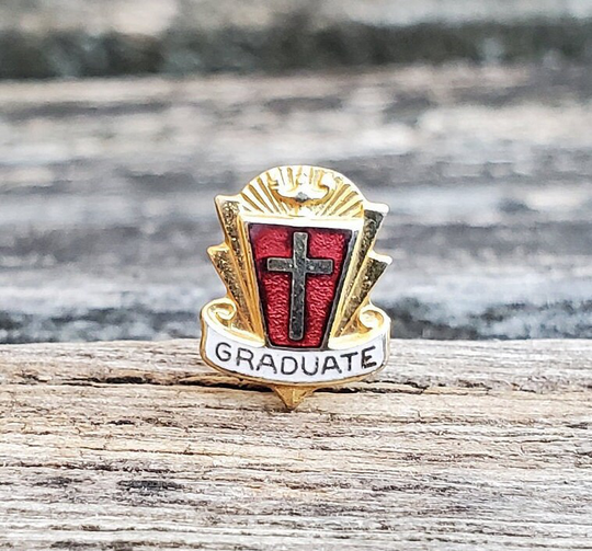 Vintage Graduate Pin. Cross Christian, Catholic School Graduation Gift