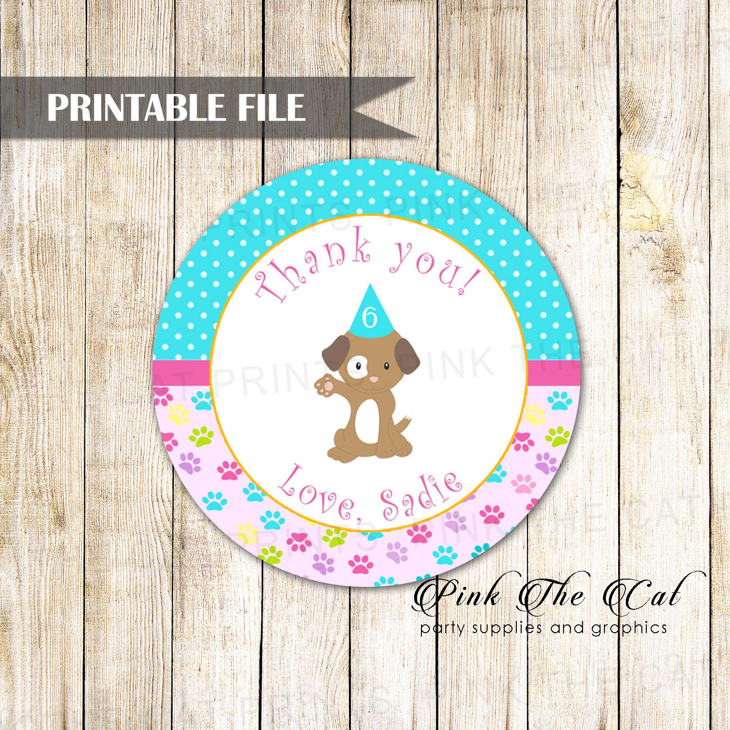 Puppy Gift Favor Labels, Tags, Stickers, Kids Birthday Pawty Favors, Girl Party Printable