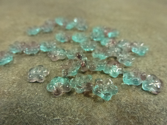 50Pc Amethyst/Teal Blend Czech Glass Flower Cap Beads, 7mm
