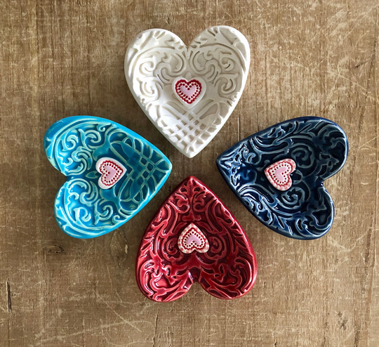 Heart Ring Dish, Handmade Ceramic Hearts, Wedding For The One You Love, Jewelry Holder, Ceramic