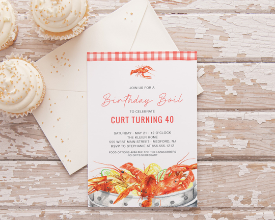 Birthday Seafood Boil Invitation - Lobster Crayfish Personalized Digital File Or Printed