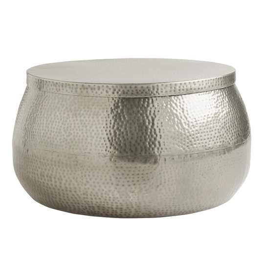 Round Silver Hammered Metal Cala Storage Coffee Table by World Market