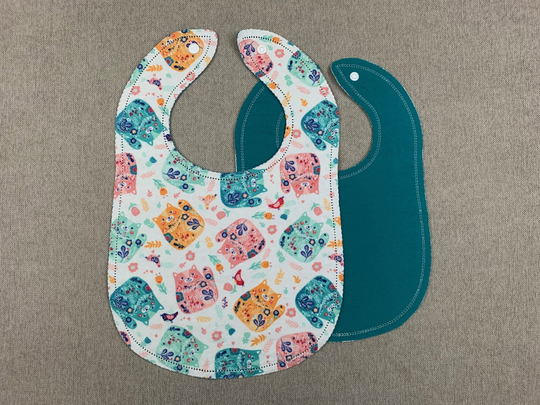 Floral Cats Tossed Hemstitched Pre-Washed Flannel Bibs With Snaps, Baby & Toddler Girl, Set Of 2, Ready To Crochet