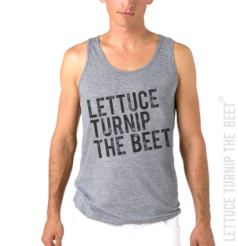 Lettuce Turnip The Beet Trademark Brand Official Site - Grey Heather Tank Top With Distressed Logo Foodie, Vegan, Crossfit Unisex Xl