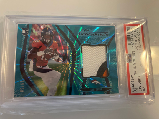 Jerry Jeudy 2020 Rookie Card Nfl Panini Certified Mirror Teal Psa Graded Perfect 10 19/50 Pop 1 Collectible Christmas Gift For Him Or Her