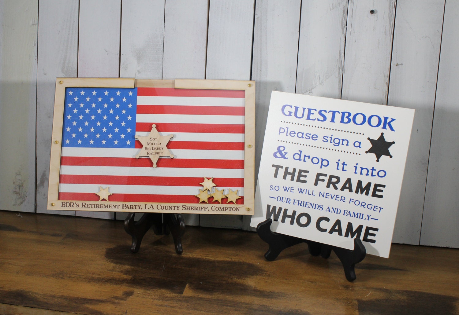Personalized Guest Book/Flag/Patriotic/Deputy/Retirement/Heart Drop Book/Wood Shapes/Alternative/Unique/Book Frame/Deputy Badge