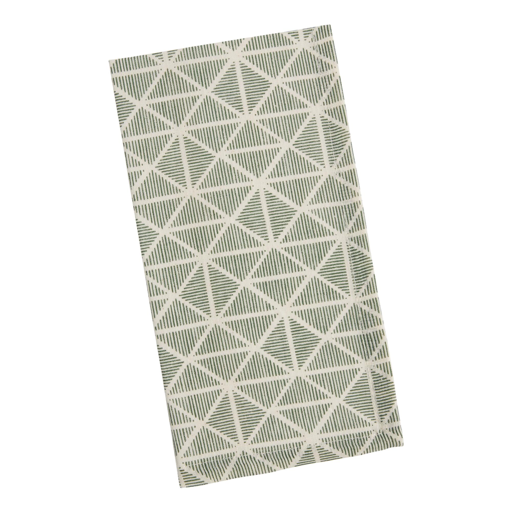 Green And Ivory Diamond Geo Napkins Set Of 4 - Cotton by World Market