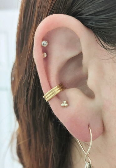 Astm F136 Titanium Triple Vertical Stacked Conch Clicker Hoop, 10mm, 12mm Earring, Gold Clicker, Jewelry, Helix, Septum