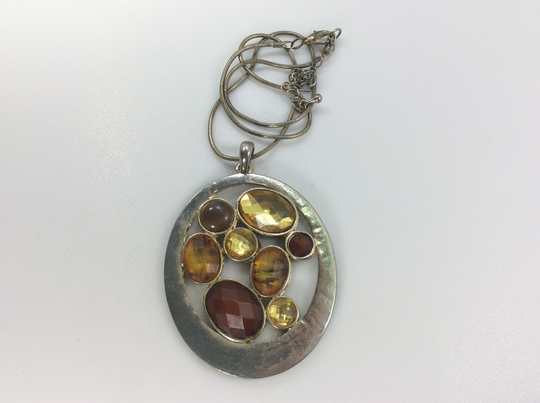 Vintage 16"-19" Necklace Silver Toned Oval With Brown Champagne Rhinestones Needs Cleaned Used