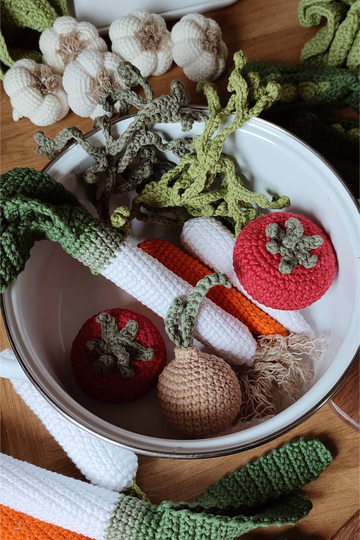 Crochet Tomato Soup, Set Vegetables For Play Kids Kitchen, Pretend Food Set, Farmers Market Toys, Montessori, Play Fun Cooking Toys