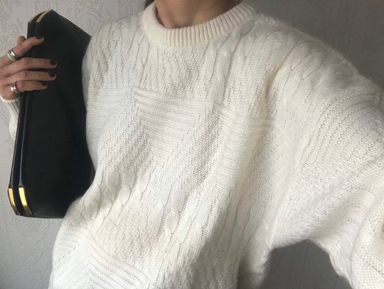 Vintage Unisex Off White Wool Blend Long Sleeve Jumper/ Pullover/ Top/ Sweater/ Tall M - Xl