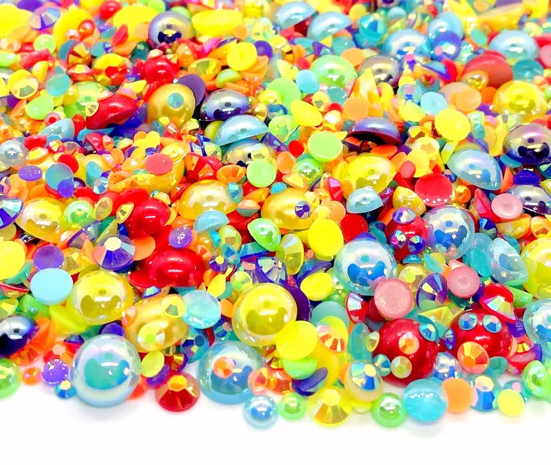 Rainbow Unicorn Blend Rhinestone Mix 2mm-10mm Flatback Jelly Resin | Faux Pearls Rhinestones Mix, Multiolor
