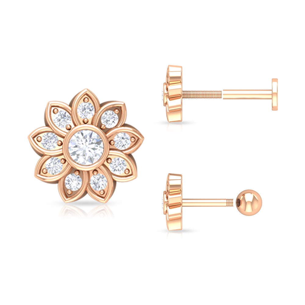 Diamond Floral Earring, Helix Piercings, Body Jewelry For Women, Stud Earrings, Studs