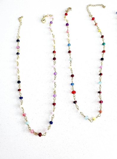 Rainbow Beads Necklace Natural Stone Semi Precious Beaded Rosary Chain Gift For Her