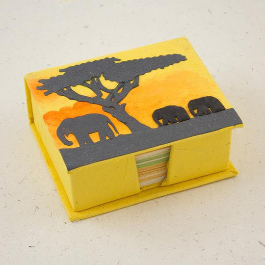 Holiday Gift, Mr. Ellie Pooh Elephant Dung Paper Yellow Note Box With