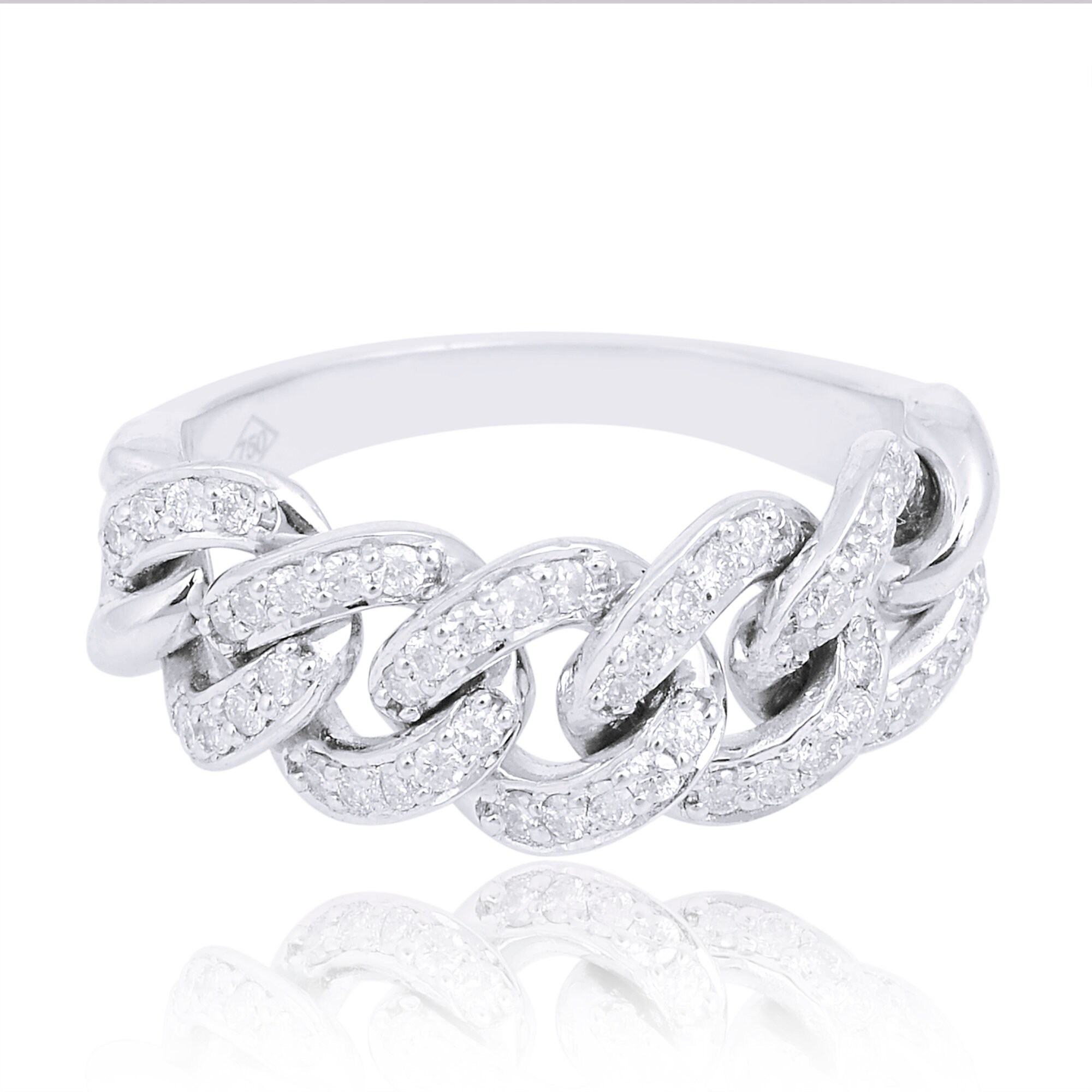 Genuine Pave Diamond Link Chain Ring 18K Solid White Gold Natural Si Clarity Hi Color Diamonds Certified Jewelry Gifts