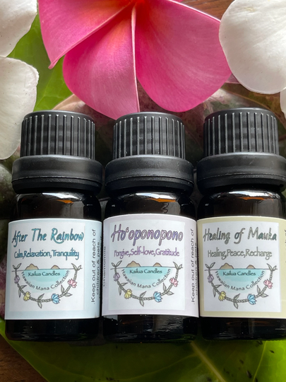 Set Of 3 Hawaiian Mana Organic Essential Oils Blends Collection/Healing/Grounding/Self-Love/Recharge/New Beginning/Cope/Bottled With Aloha