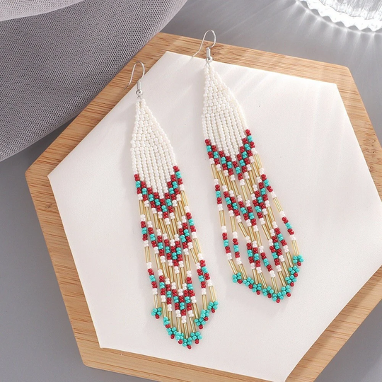 Boho Seed Bead Earrings Tassel Fringe Drop Dangle Cowgirl Jewelry Handmade in USA Bohemian Style