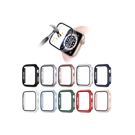 Apple Watch Case With Tempered Glass, Plastic Apple Watch Cover 38mm 40mm 42mm 44mm, Bumper, Iwatch Bezel Black, Silver, Blue