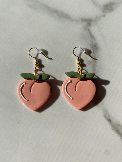 Peach Earrings | Cute Fruit Summer Lightweight Hypoallergenic Statement Polymer Clay Drop Dangle Clip On Available