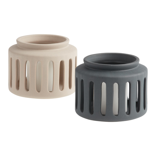 Modern Ceramic Cutout Hurricane Candle Holder: Gray by World Market