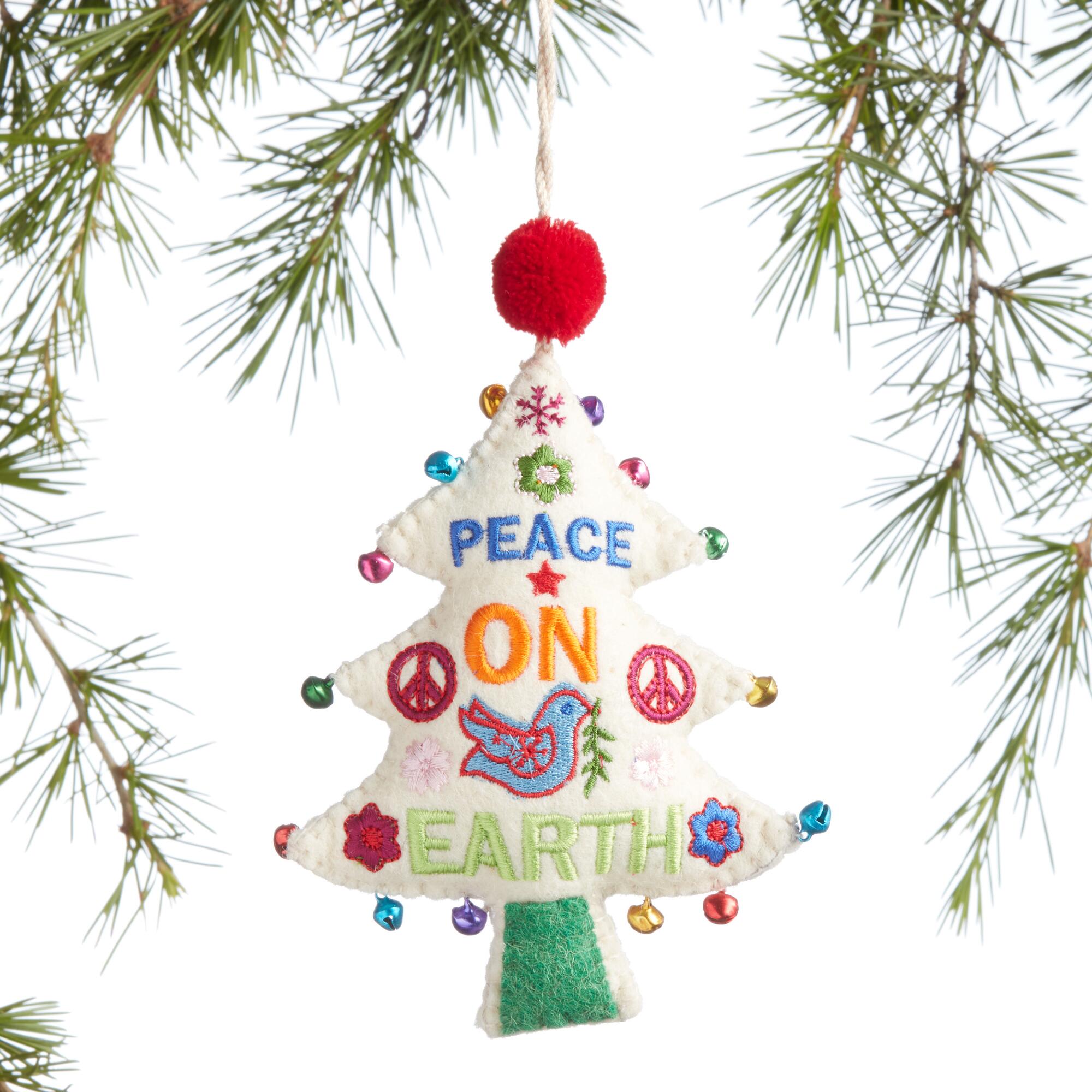 Wool Peace on Earth Tree with Bells Ornament: Multi by World Market