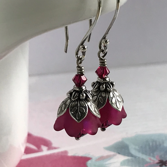 Tiny Ruby Earrings, Flower July Birthstone, Birthday, Bridal Jewelry