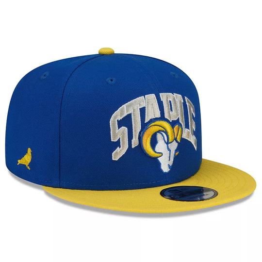 Men's New Era Royal/Gold Los Angeles Rams NFL x Staple Collection 9FIFTY Snapback Adjustable Hat, Blue
