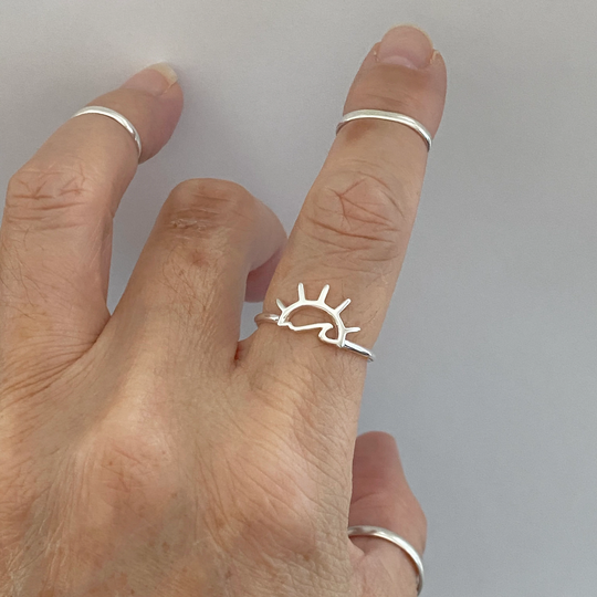 sterling Silver Beach Sunset Ring, Wave Sunrise Sun Ring